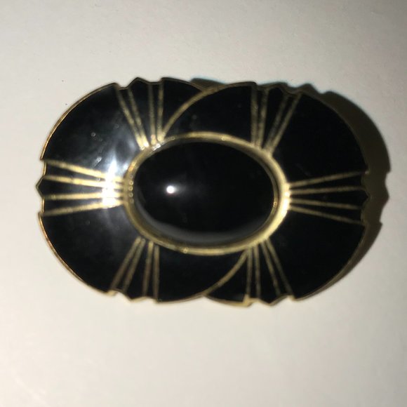 Vintage Oblong Black and gold Mona So Pin - Picture 1 of 4